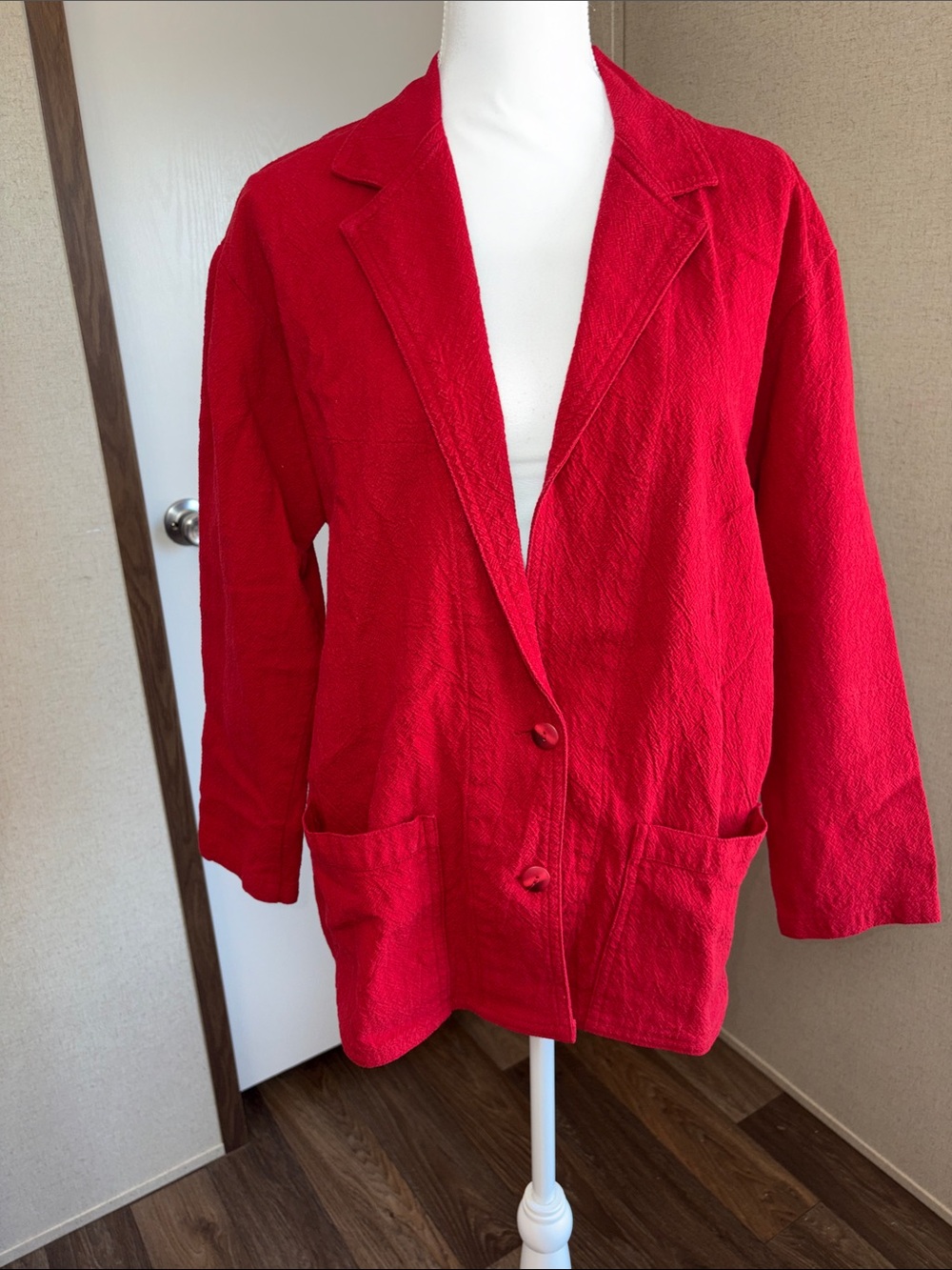 C.M.C. Color Me Cotton Red Textured Blazer Small Made in USA Vintage Lagenlook